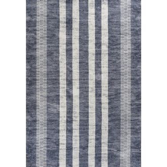 Jonathan Y Designs Vichy Geometric Striped Machine-Washable Area Rug in Slate Gray/ivory at Nordstrom, Size 3Ft 0In X 5Ft 0In