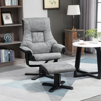 HOMCOM Manual Recliner Sofa With Footrest Swivel Sofa Armchair Faux Leather in Grey