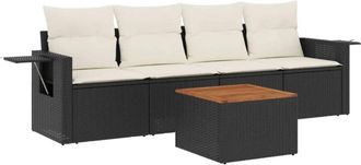 vidaXL Set De Muebles De Jard&iacute;n 5 Pzas Y Cojines Rat&aacute;n Sint&eacute;tico Negro Vidaxl