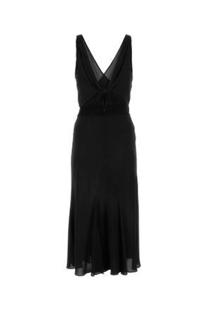 Prada Womens Black Stretch Viscose Dress Nero Ea Vi-Agnello Abiti