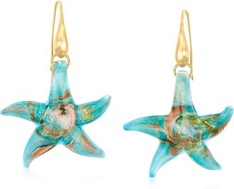 Ross-Simons Italian Murano Glass Starfish Drop Earrings With 18kt Gold Over Sterling