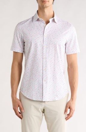 Bugatchi Miles OoohCotton Floral Short Sleeve Button-Up Shirt in Pink at Nordstrom Rack, Size Xxx-Large