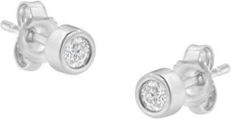 House of Brilliance 10K Gold 1/7 Ct Round Diamond Bezel- Stud Earrings in White at Nordstrom