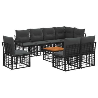 vidaXL Conjunto De Sof&aacute;s De Exterior 9 Pcs Negro Y Gris Oscuro Vidaxl