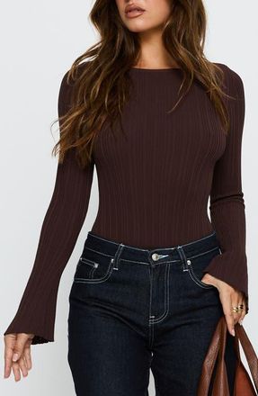 Princess Polly Mayok Open Back Rib Bodysuit in Brown at Nordstrom, Size 12