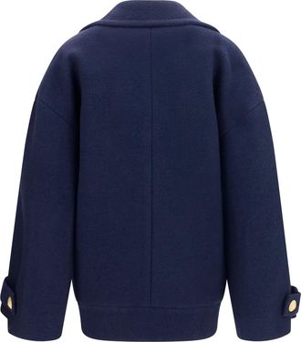 Balmain Womens Double-Breasted Wool Coat With Buttons Marine Merino Ovis Aries