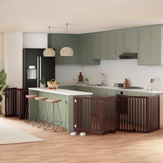 vidaXL Puerta De Perros Plegable 10 Paneles Madera &Aacute;lamo Marr&oacute;n 800 Cm Vidaxl