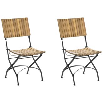 Beliani Conjunto De 2 Sillas De Jard&iacute;n Sin Reposabrazos De Madera De Acacia Laminada Estructura De Acero Moderno Marr&oacute;n Claro Lascari
