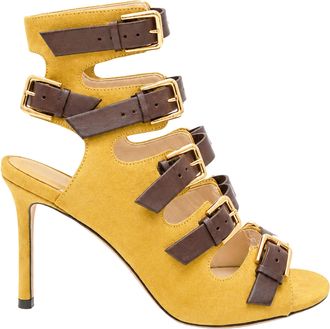 Jimmy Choo London Trick 110 Buckled Sandal Heels in Yellow Suede