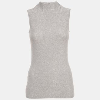 Reiss Silver Lurex Knit High Neck Aries Top XS