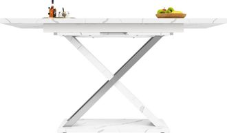 Urban Meuble Mesa de comedor extensible con efecto mármol y patas cruzadas