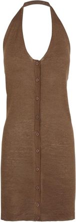Cortana Kaneelkleurige haltertop van linnen en zijde - Dames - Tops zonder mouwen - Beige - XS - Linnen - Tops