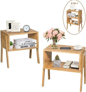 Costway Set Di 2 Comodini In Bambu A 2 Ripiani Organizzatore Da Letto Tavolino Divano Da Salotto, Colore Legno, 43x29x42cm