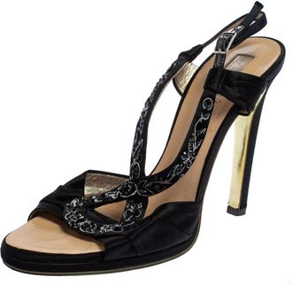 Roberto Cavalli Black Satin Embellished Slingback Sandals