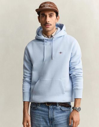 GANT Mens GANT Mens Regular Fit Shield Logo Pullover Hoodie - 457 Fresh Blue - Size: 42