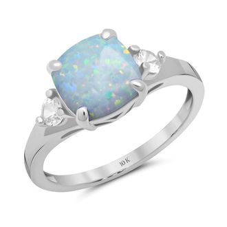 MAX + STONE 10k Yellow or White Gold Cushion Cut Gemstone Three Stone Ring