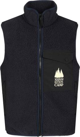 Maison Kitsun&eacute; Casual Fleece Mouwloze Vest - Heren - Bodywarmers - Blauw - S - Polyester - Jassen
