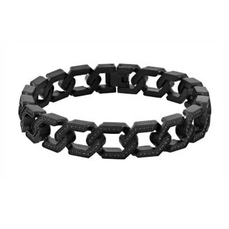 Robert Alton 1.75CTW Black Diamond Stainless Steel & Black Finish Octagon Link Bracelet