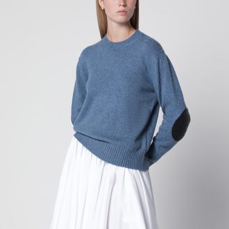 Bottega Veneta Maglione blu denim in cashmere con toppe in Intrecciato