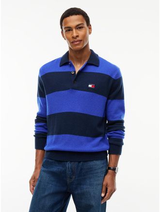Tommy Hilfiger Mens Tommy Jeans Rugby Stripe Sweater Polo - Deep Marine - L