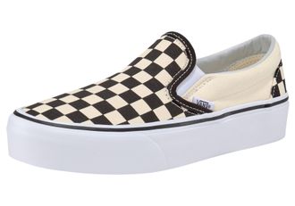 Vans Plateausneaker VANS UA Classic Slip-On Platform, Damen, Gr. 38,5, schwarz-weiss (blk, whtchckerboard, wht), Textil, Schuhe Plateausneaker, aus textile