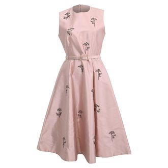 Erdem Erdem Belted Bead Embellished A-Line Dress in Pink Polyester