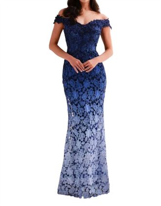 Montage by Mon Cheri Off The Shoulder Ombre Dress In Blue Ombre