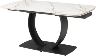 Vente-Unique Mesa extensible de comedor para 6 a 10 personas en cerámica y metal negro - Efecto mármol blanco - OLIFIA de Maison Céphy