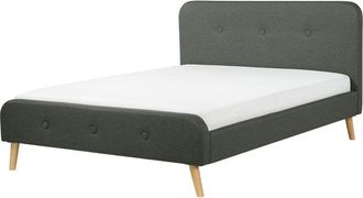 Beliani Beliani - Cama Tapizada En Tela Gris Oscuro 140 X 200 Cm Con Somier Patas De Madera Dise&ntilde;o Moderno Rennes