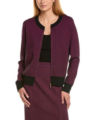 St. John Herringbone Tweed Knit Bomber Jacket