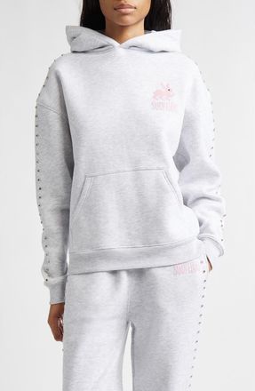 Sandy Liang Mung Bean Terminator Bunny Crystal Embellished Graphic Hoodie in Heather Grey at Nordstrom, Size X-Small