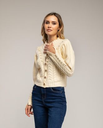 Tantra Gehaakt vest met pompons en bloemendetails