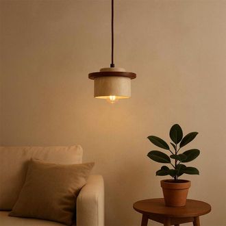 Concept Usine L&aacute;mpara colgante de dise&ntilde;o en travertino y madera con efecto nogal