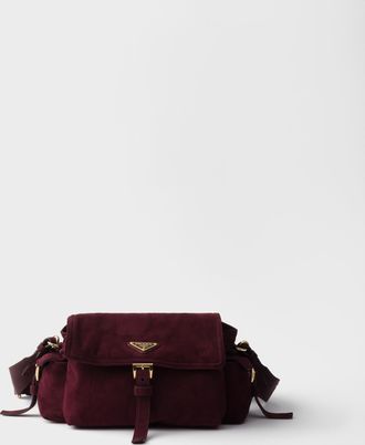 Prada Explore medium suede shoulder bag with flap
