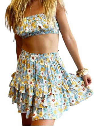 Dress Forum Skye Ruffle Mini Skirt In Floral Sky