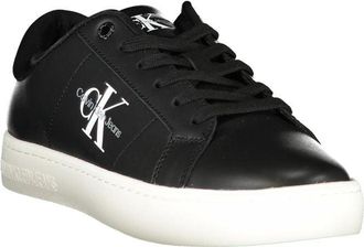 Calvin Klein Logo-Embroidered Leather Sneaker - Black