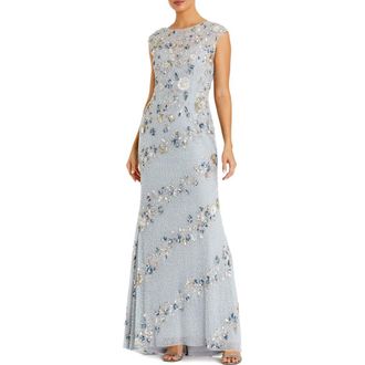 Mac Duggal Floral Embellished Cap Sleeve Column Evening Gown in Powder Blue at Nordstrom, Size 10