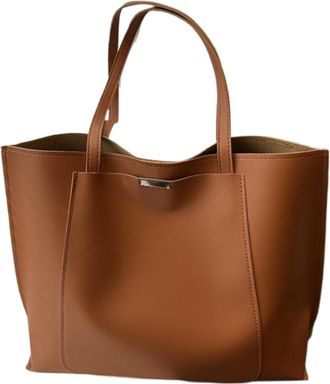 Generic Retro Trendy Shoulder Bag Large Capacity Commuter Bag Solid Color PU Leather Tote Bags Female Casual Handbag for Women Gifts