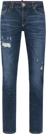 Philipp Plein Destroyed Super Straight Cut Jeans - Heren - Slim Fit Jeans - Blauw - W32 - Katoen - Jeans