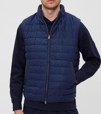 Herno Mens Lino And Plaster Woven Vest In Blue