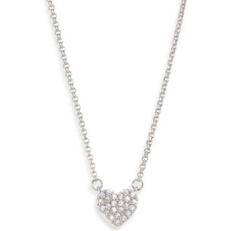 Kate Spade New York Pav&eacute; Heart Mini Pendant Necklace in Clear/silver. at Nordstrom