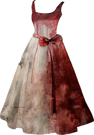 Generic HUIFUAO Halloween Fancy Dress Women Funny Bloody Bride Wedding Fancy Dress Plus Size Halloween Costumes Sleeveless Spaghetti Straps Evening Party Spoo
