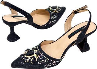 Generic Womens Stiletto High Heel Shoes and Gold Chain Handbag Set Sparkly Rhinestone Big Crystal Decoration