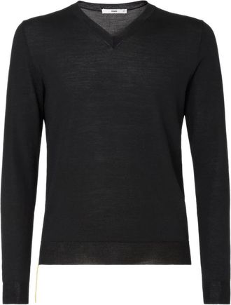 Fendi Trui met V-hals van Scheerwol - Heren - V-hals truien - Zwart - M - Wol - Truien & Vesten