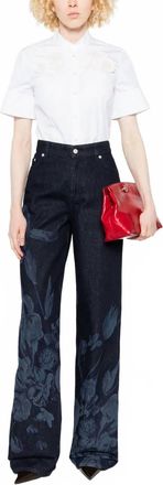 Erdem Floral Print Straight Leg Jeans In Blue