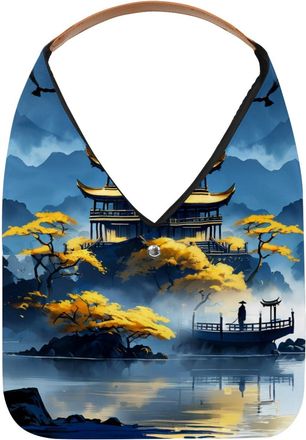 Generic Night Lake View Reusable Lightweight Grocery Bags - Foldable Into Compact Pouch, Washable & Sturdy, Multipurpose for Shopping and Travel