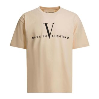 Valentino T-Shirts, male, Yellow, M, Cotton T-Shirt with Made In Valentino Print