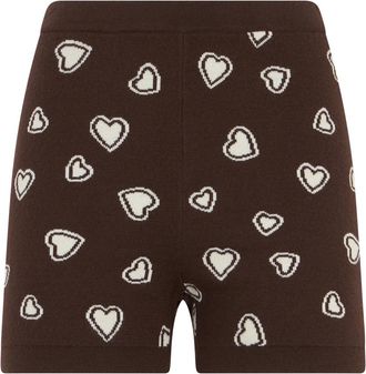 Moschino Shorts met hartjesprint - Dames - Bermuda - Bruin - S - Wol - Korte Broeken