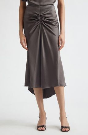 Victoria Beckham Gathered Satin Midi Skirt in Ore at Nordstrom, Size 10