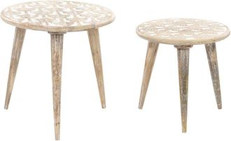 Beliani Set of 2 Side Tables HURSI Mango Wood Brown/ White